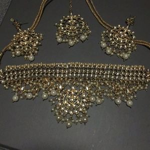 Pearl Gold Choker Earring Tikka Jewelry Set
